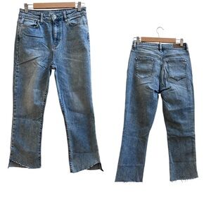 DKNY Jeans Blue Crop Flare Asymmetrical Raw Hem Jeans Size 29